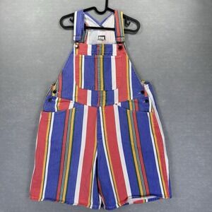 Vtg 90s Colorblock Striped Shortalls M | Made in USA Rainbow Festival Overalls